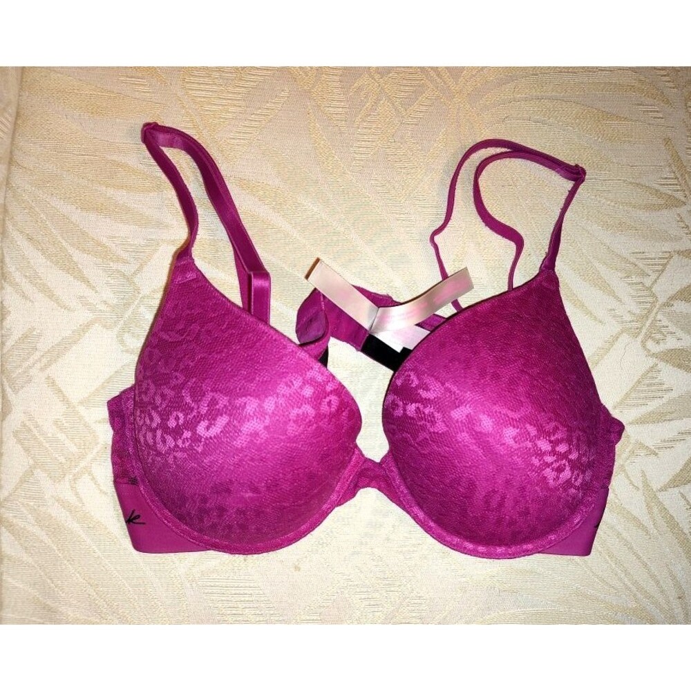 Women Victoria's Secret Pink Wear Everywhere Cranberry Push Up Bra Lace Size 34C